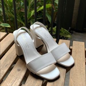 White Block Heel Sandals